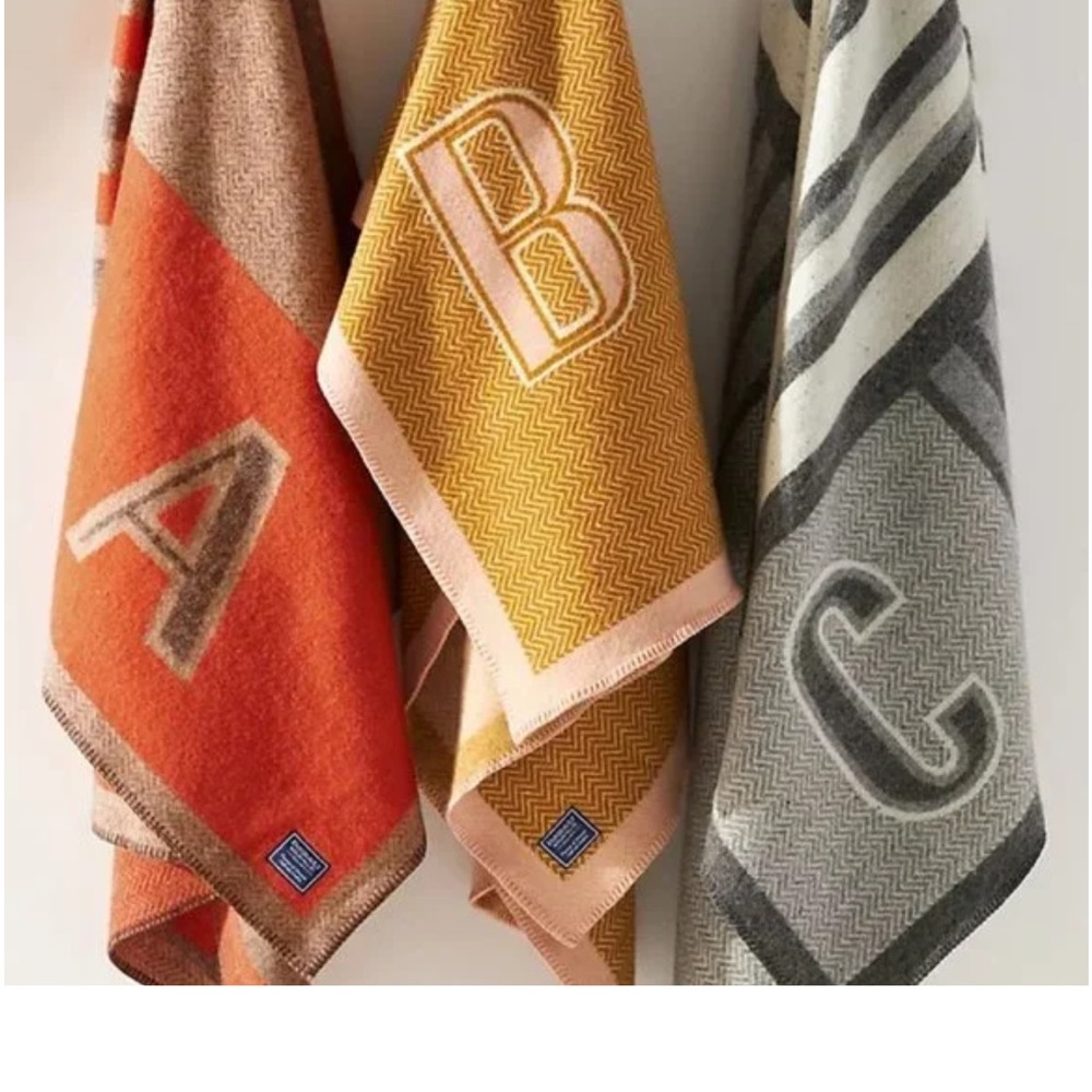 NEW NWT Anthropologie Faribault Monogram D Wool Blend Throw Blanket